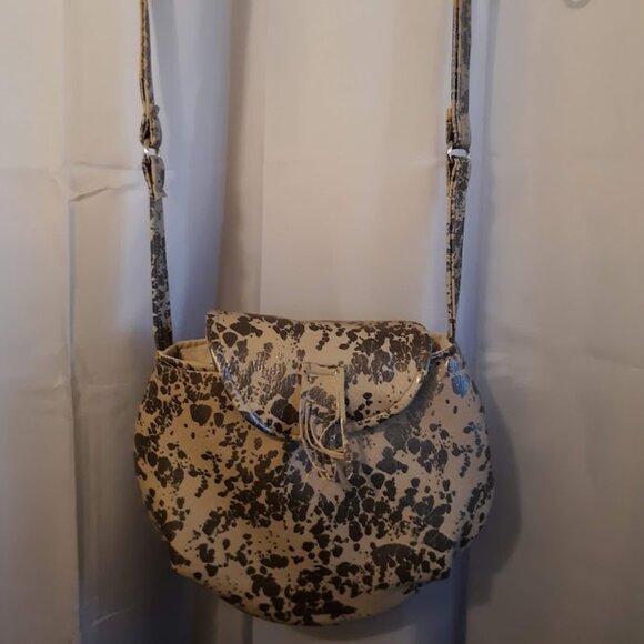 New Southwestern Western Faux Leather Cow print Purse Saddle Flap bag brown - Picture 2 of 12